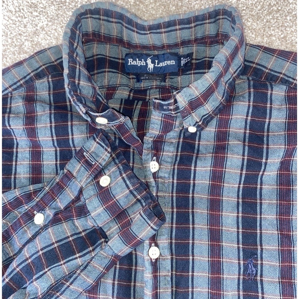 Polo Ralph Lauren Blue/Red/Unique Color Men XL Plaid Shirt Blue Pony Cotton Prep
